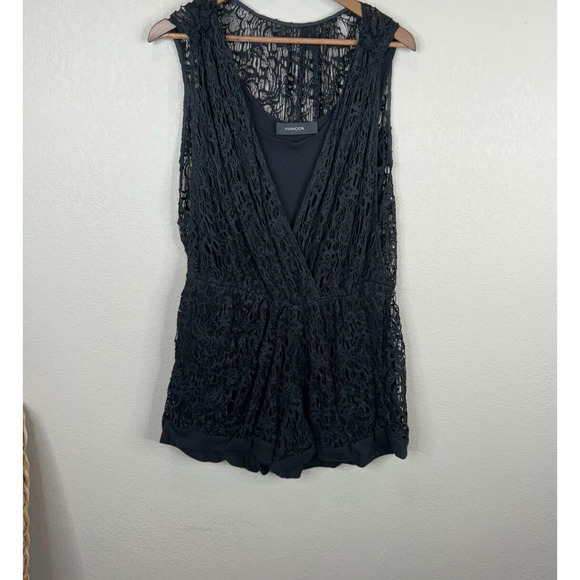 Thakoon Pants - Thakoon Romper Women's 4 Black Lined 100% Cotton Surplice Neck Plunge Crochet